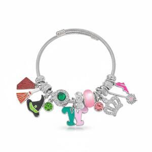 Wicked Movie Elphaba & Glinda Charm Bracelet - Pink Green Witch Crown Jewelry